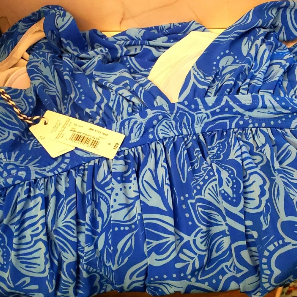 Sonnet Shores Kiss My Tulips Blue Swim Dress Size 6